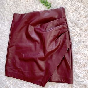 Faux Leather Ruched Burgundy/Maroon Skirt